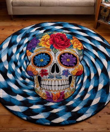 Colorful Skull Quilted Round Mat