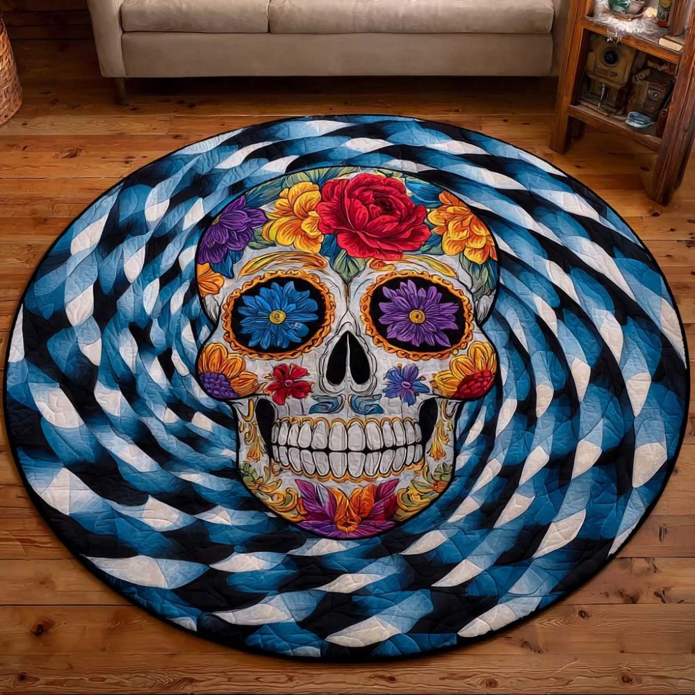Colorful Skull Quilted Round Mat