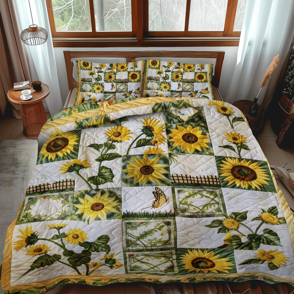 Colorful Sunflowers 3-Piece Quilted Bedding Set