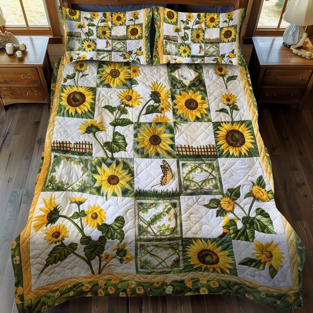 Colorful Sunflowers 3-Piece Quilted Bedding Set - Image 2