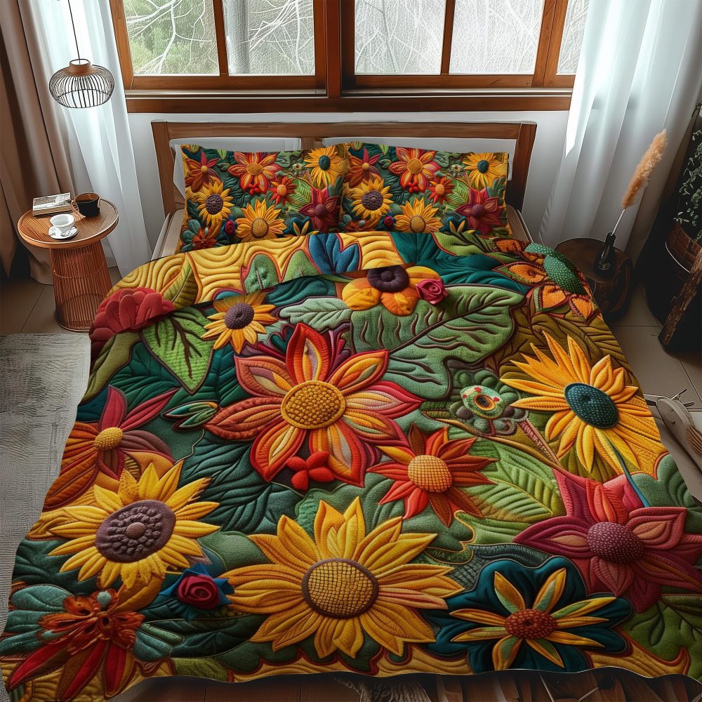 Colorful Sunflowers 3-Piece Quilted Bedding Set - Image 2