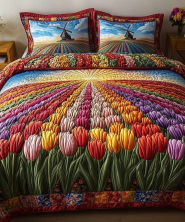 Colorful Tulips 3-Piece Quilted Bedding Set