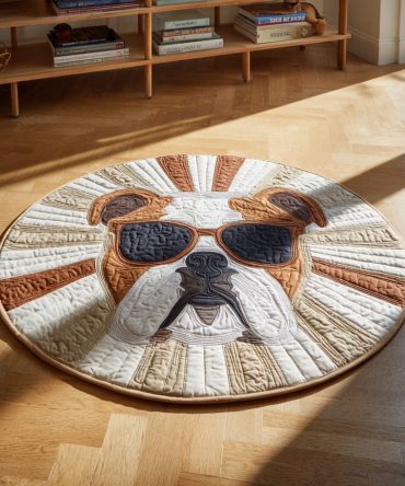Cool Bulldog Quilted Round Mat