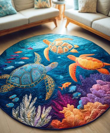 Coral Path Turtle Quilted Round Mat