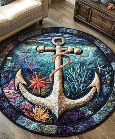 Coral Reef Anchor Quilted Round Mat