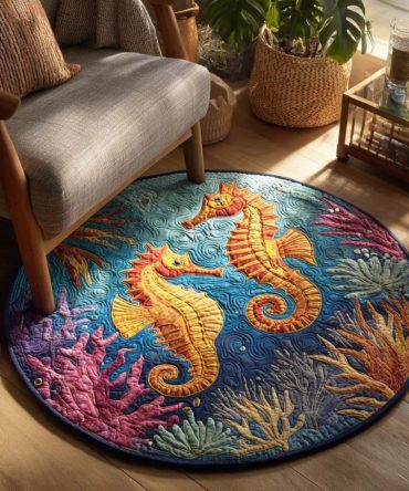 Coral Seahorse Quilted Round Mat