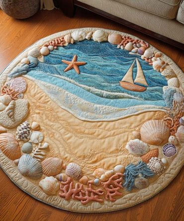 Coral Tidewave Quilted Round Mat