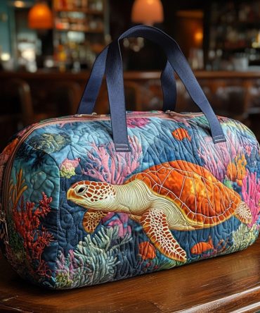 Coral Turtle Quilted Duffle Bag