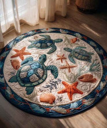 Coral Turtle Quilted Round Mat