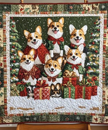 Corgi Christmas Magic Quilted Blanket