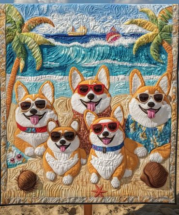 Corgi Fantasy Quilted Blanket