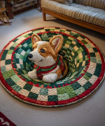 Corgi Noel Quilted Round Mat