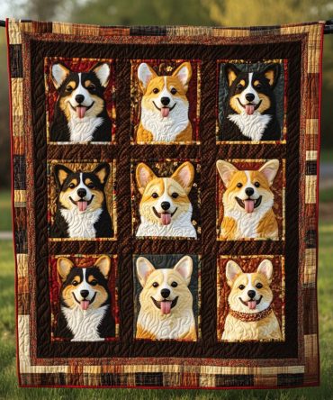 Corgi Playtime Quilted Blanket