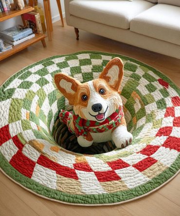 Corgi Sleigh Quilted Round Mat