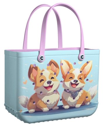 Bucket Tote Bag, Limited Edition Bogg Bag, Beach Bag Corgis In Love