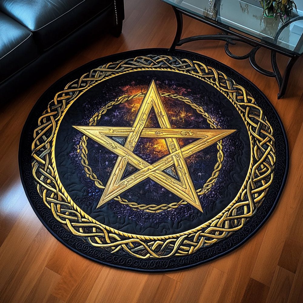 Cosmic Pentagram Quilted Round Mat