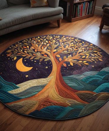 Cosmic Tree Of Life Quilted Round Mat