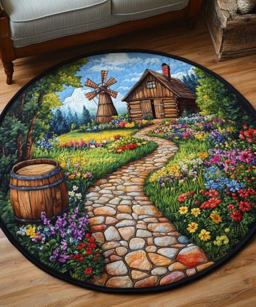 Cottage Garden Path Quilted Round Mat