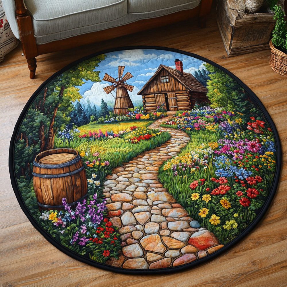 Cottage Garden Path Quilted Round Mat