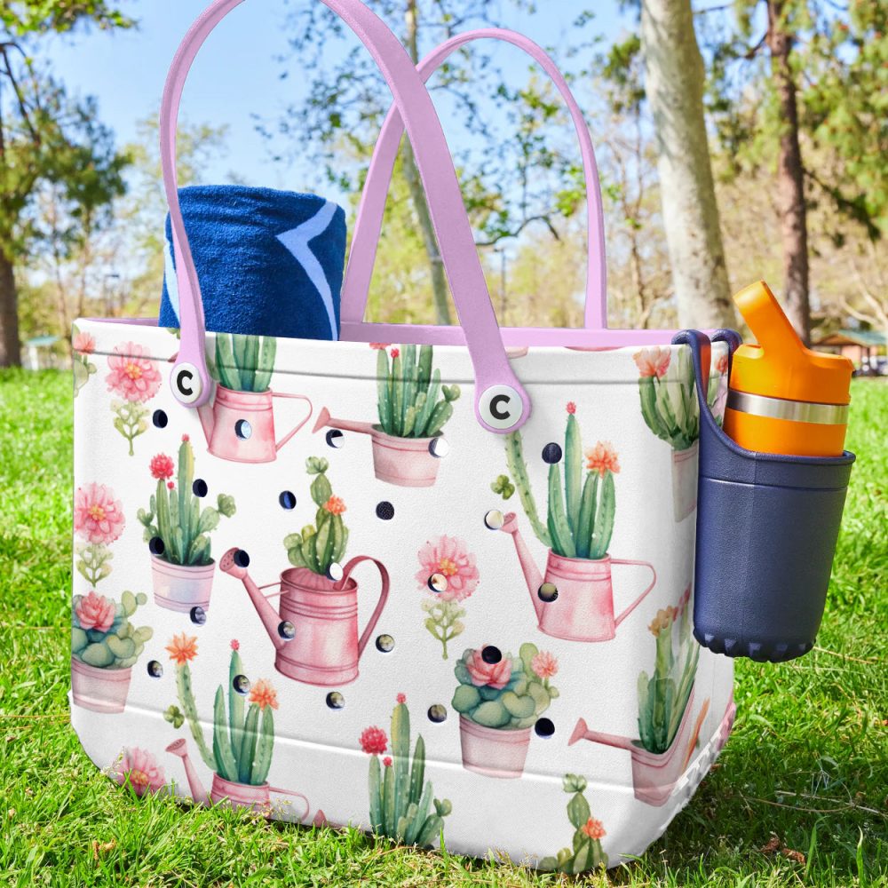 Bucket Tote Bag, Limited Edition Bogg Bag, Beach Bag Cottagecore Cacti - Image 3