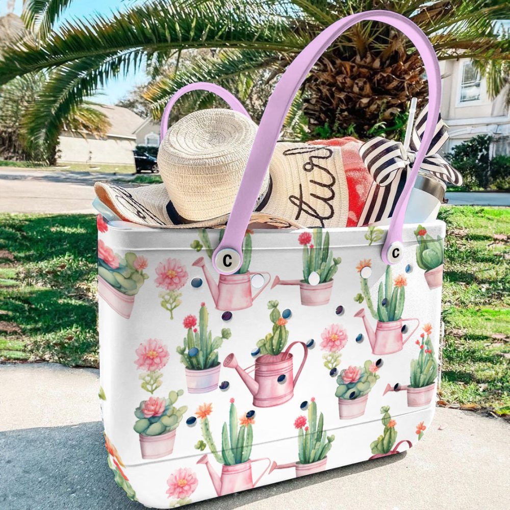 Bucket Tote Bag, Limited Edition Bogg Bag, Beach Bag Cottagecore Cacti - Image 4
