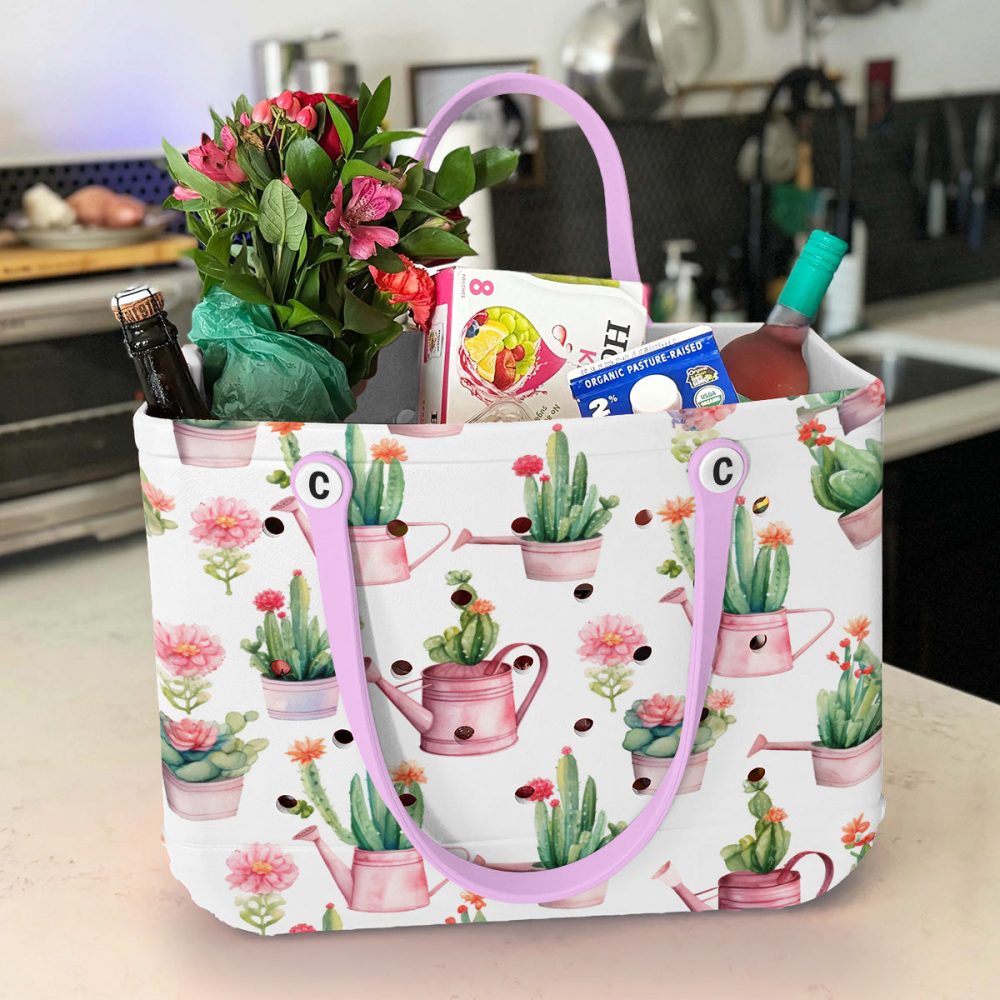 Bucket Tote Bag, Limited Edition Bogg Bag, Beach Bag Cottagecore Cacti - Image 5