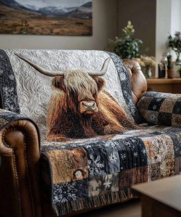 Couchland Highland Cow Quilted Sofa Cover