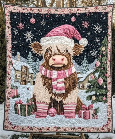 Cow Down To Christmas Quilted Blanket