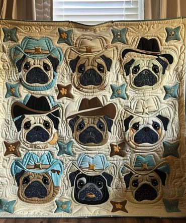 Cowboy Pug Quilted Blanket