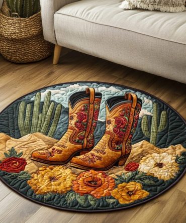 Cowboy Boots Quilted Round Mat