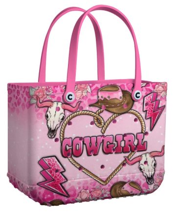 Stylish Pink Cowgirl Tote Bag – Western Skull & Hat Design, Trendy & Spacious