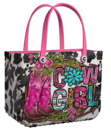 Stylish Cowgirl Tote Bag - Western Floral Design With Pink Accents, Perfect For Casual Outings