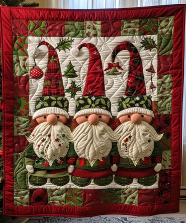Cozy Christmas Gnomes Quilted Blanket
