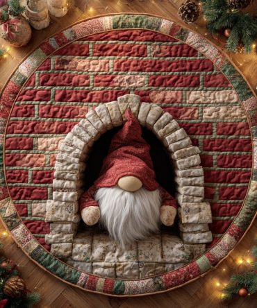 Cozy Brick Gnome Quilted Round Mat