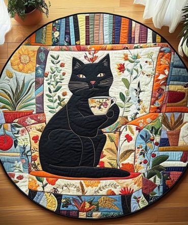 Cozy Cat Corner Quilted Round Mat
