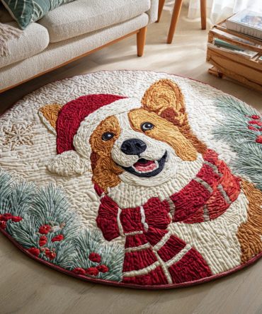Cozy Corgi Scarf Quilted Round Mat