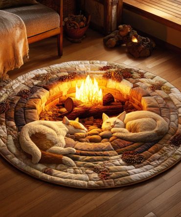 Cozy Fire Evening Quilted Round Mat