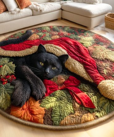 Cozy Noel Cat Quilted Round Mat