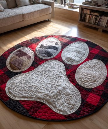Cozy Paw Print Quilted Round Mat