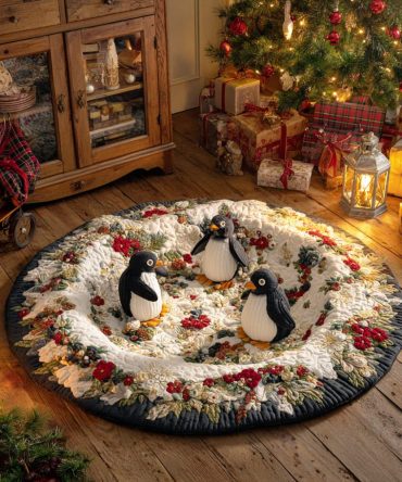 Cozy Penguin Trail Quilted Round Mat