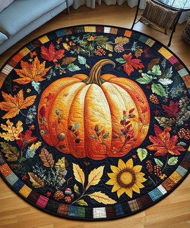 Cozy Pumpkin Escape Quilted Round Mat