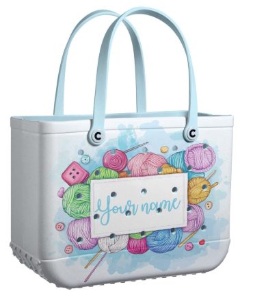 Customizable Knitting Tote Bag With Colorful Yarn Design – Perfect For Craft Lovers