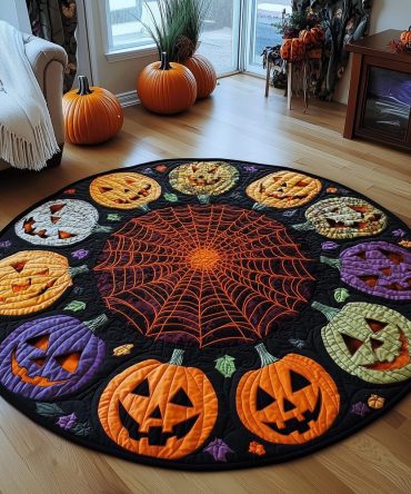 Creepy Pumpkin Quilted Round Mat