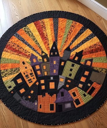 Creepy Townscape Quilted Round Mat