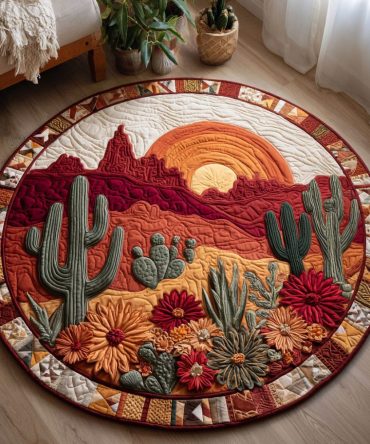 Crimson Dusk Quilted Round Mat
