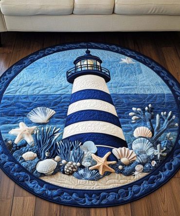 Crimson Lighthouse Quilted Round Mat
