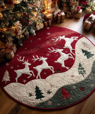 Crimson Reindeer Quilted Round Mat