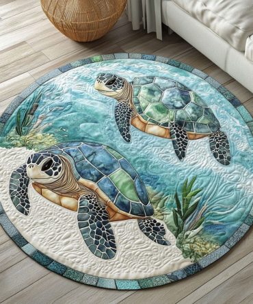 Crystal Lagoon Turtles Quilted Round Mat