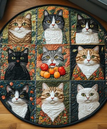 Curious Whiskers Quilted Round Mat