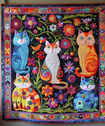 Cute Cat Quilted Blanket